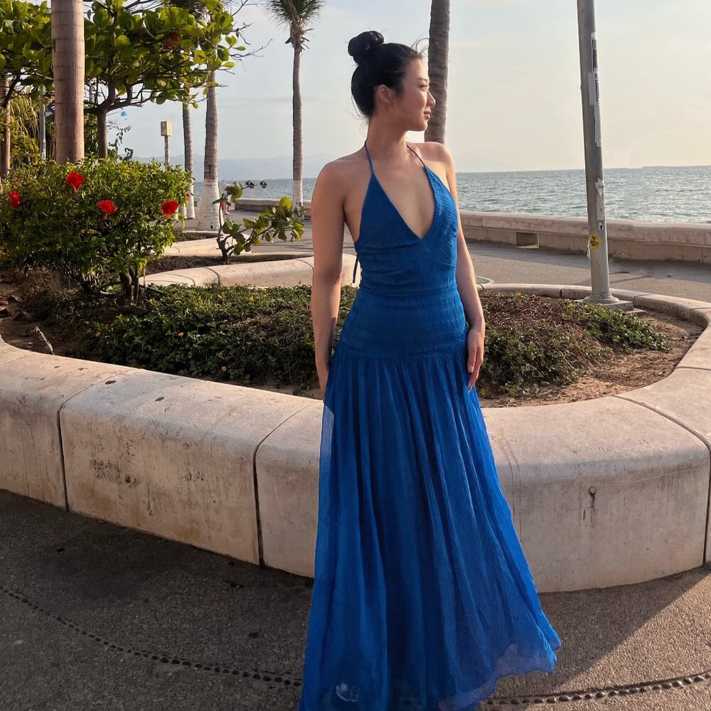 Shona Joy Royal Blue Halter Maxi Dress